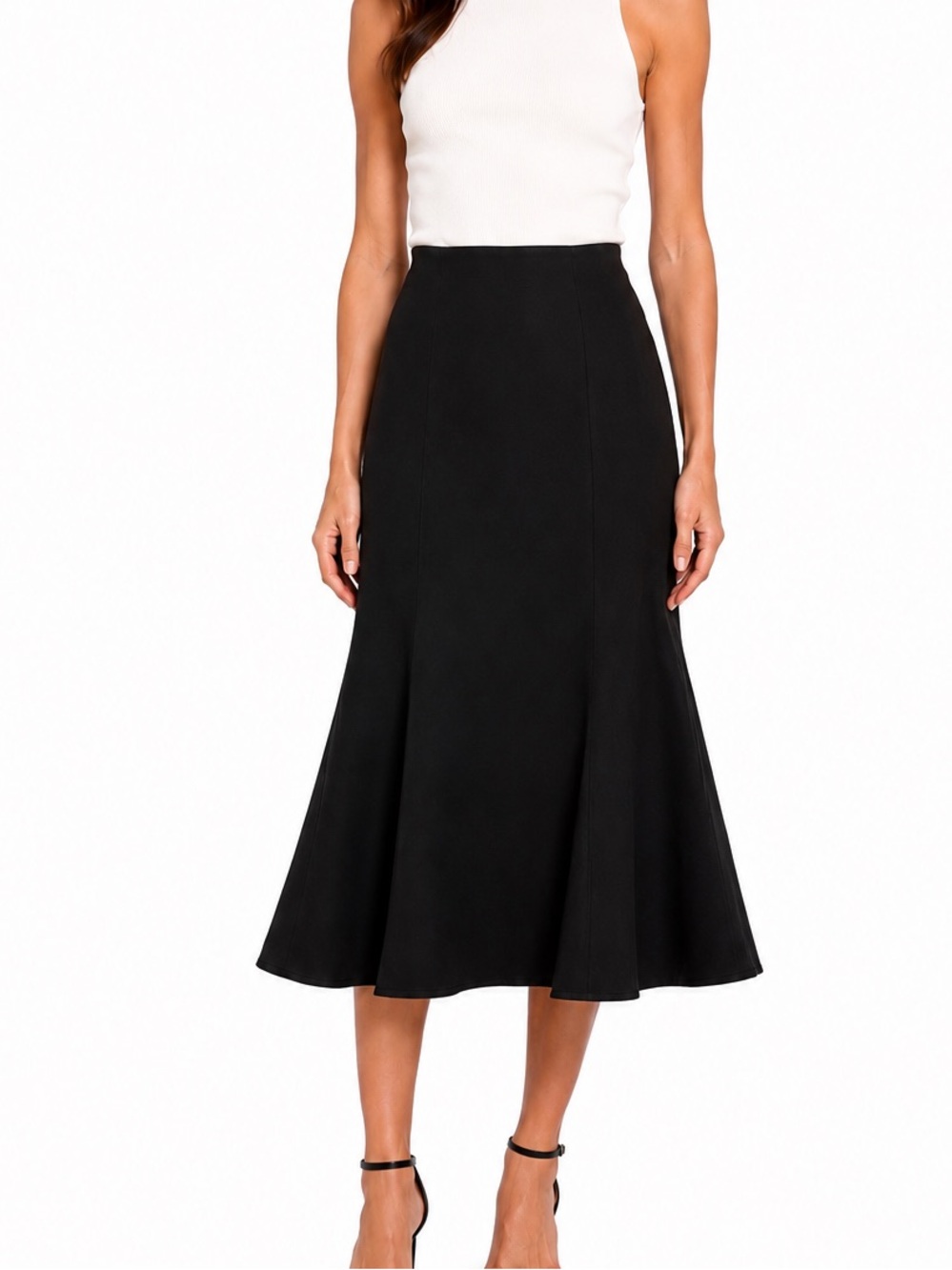 Anthropologie Black Linen Blend Fluted Midi Skirt XS Quiet Luxury Mermaid Office
